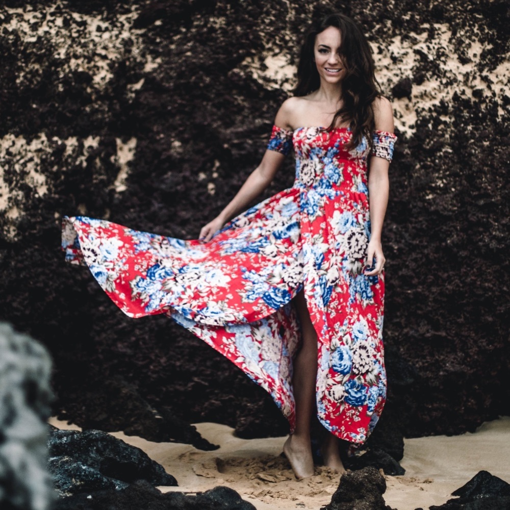 Auguste The Label Red Floral Off-Shoulder Maxi Dress